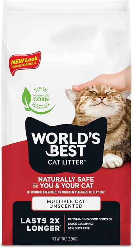 World's Best Multiple Cat Unscented Clumping Corn Cat Litter with Adva