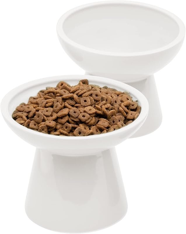 CEEFU 2-Pack Elevated Ceramic Cat Bowls Extra Wide Design for Comforta