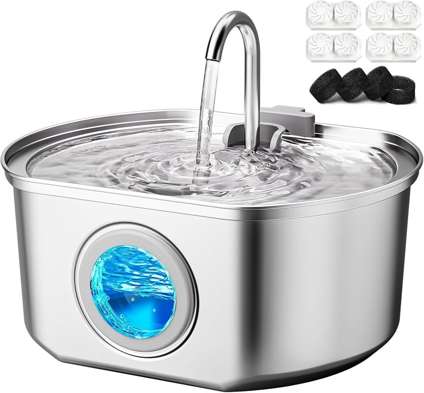 Durable Stainless Steel Cat Water Fountain with Large 3.2L Capacity fo