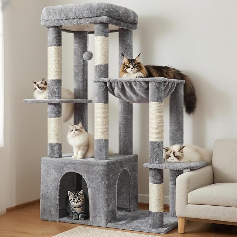 Heybly HCT026W Heavy Duty Cat Tree with Extra Large Base for Sturdy In